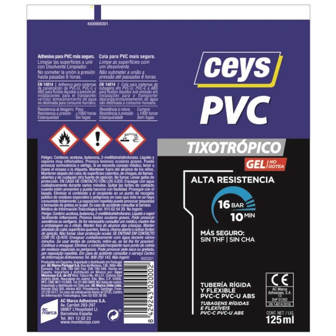 Tubo de PVC TIXOTRÓPICO CEYS 125 ML