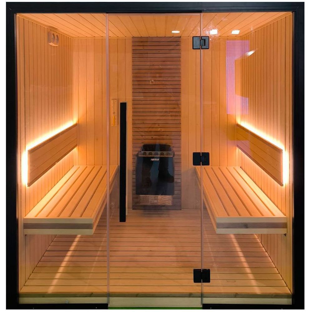 SAUNA LOFTY 1812 ABACHI+FRONTAL CRISTAL+2 CARAS VISTAS OBS