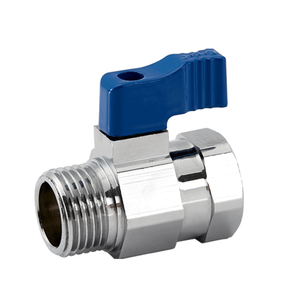 VALVULA ESFERA MINI M-H 1/4" MANDO AZUL PALANCA