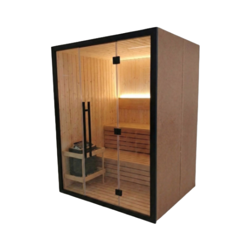 SAUNA ABETO+FRONTAL ALUMINIO+CRISTAL 154*140*210 PLUG & PLAY