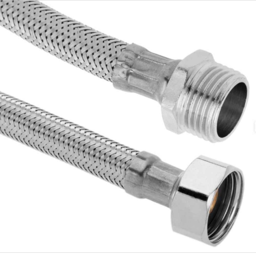 MANGUEIRA FLEXÍVEL 1/2M-1/2H D.INT.8MM.LONG.25CM.MALHA DE AÇO INOXIDÁVEL