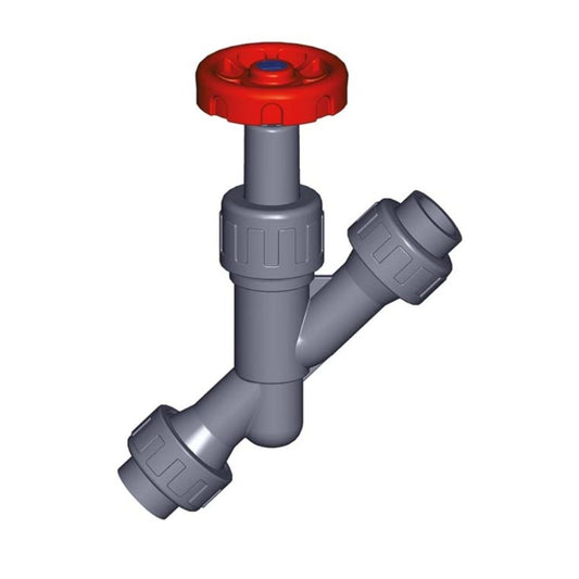 VÁLVULA DE SEDE ANGULAR EM PVC D. 20 MM. 3 PEÇAS 22885