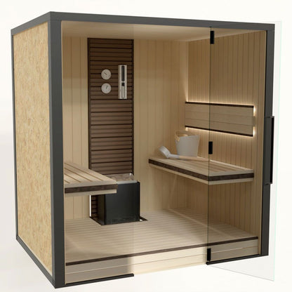 SAUNA LOFTY 1812 ABACHI+FRONTAL CRISTAL+2 CARAS VISTAS OBS