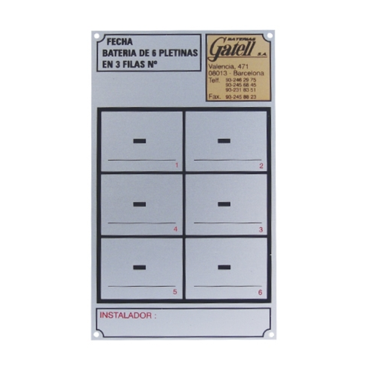 PLACA IDENTIFICATIVA BATERIA CONTADORES GATELL 39CONTA.3FILA