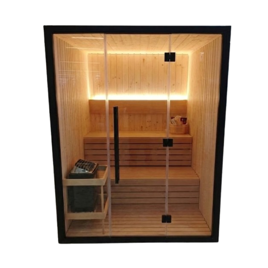 SAUNA ABETO+FRONTAL ALUMINIO+CRISTAL 190*176*210 PLUG & PLAY
